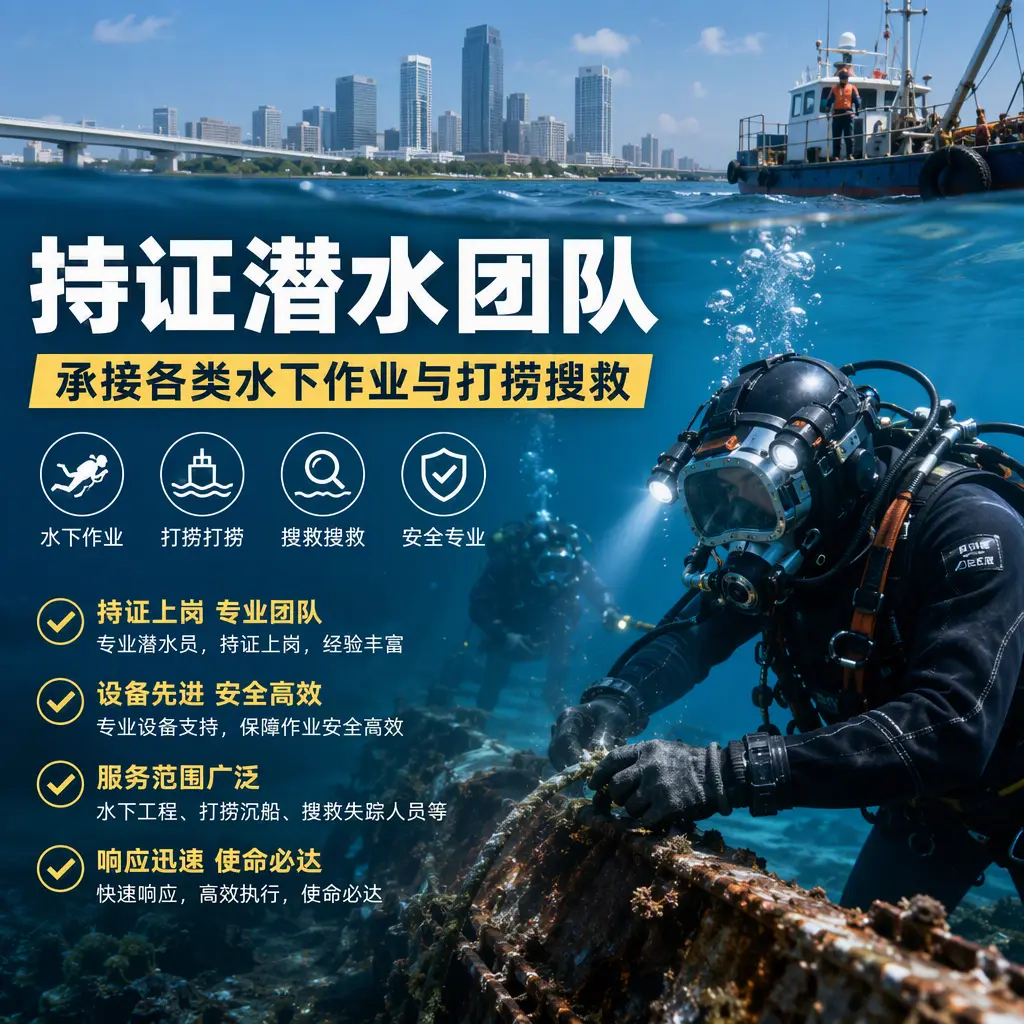 持证潜水团队，承接各类水下作业与打捞搜救坊子