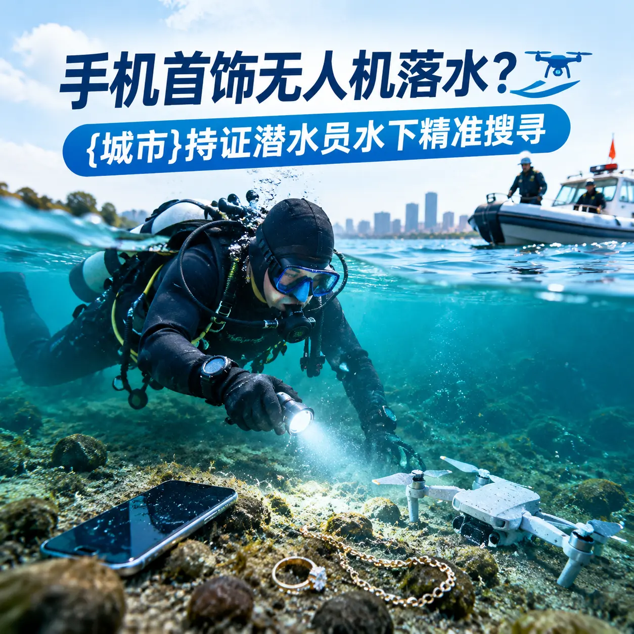 手机首饰无人机落水？坊子持证潜水员水下精准搜寻