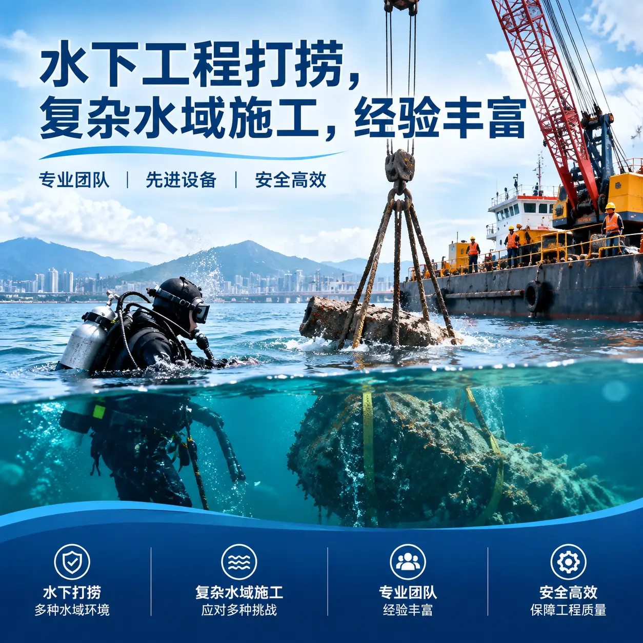 水下工程打捞，复杂水域施工，经验丰富坊子